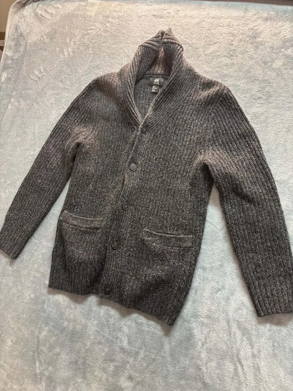 H&M Men's Wool Blend Shawl Collar Cardigan with Elbow Patches